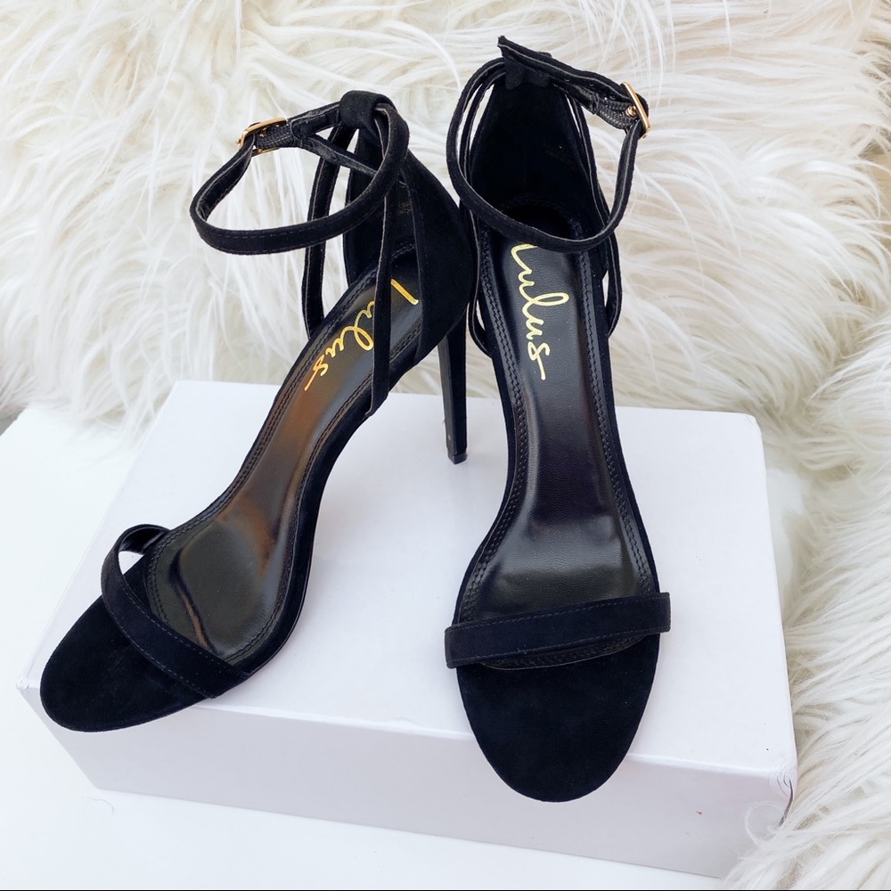 Lulus Black Vegan Suede Strap Heel | Fit size 8